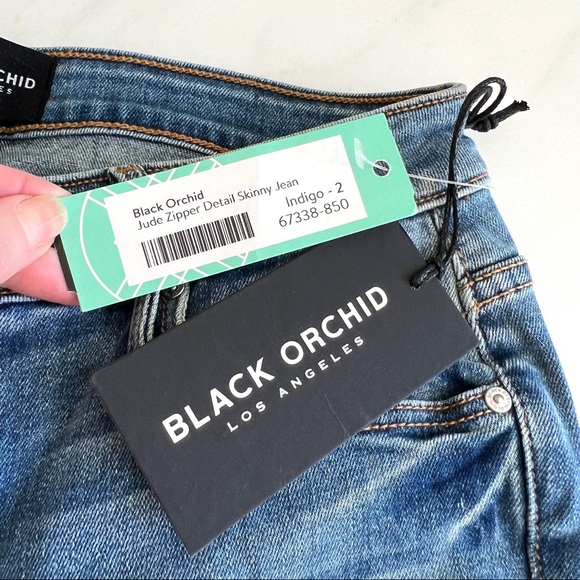 Black Orchid Jude Zipper Detail Skinny Jean Indigo Sz 26 - Picture 5 of 13